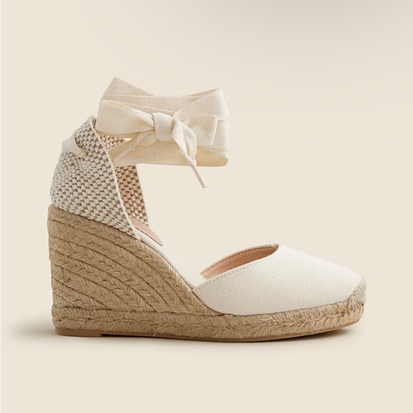 J. Crew Cream Round Toe Canvas Espadrille Wedges Size 9.5 Made in Spain - Picture 2 of 15